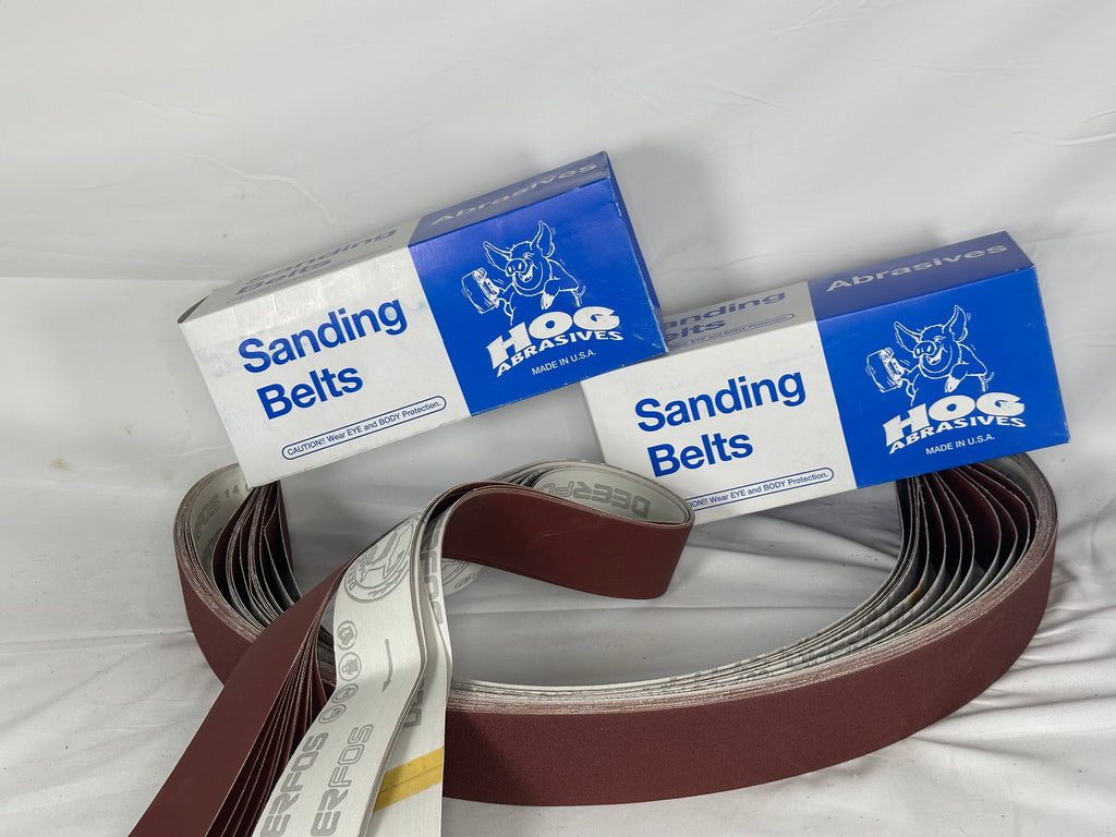 2″ x 72″ Hog Brand Micro-Thin No Bump J Weight Finishing Belts and packaging