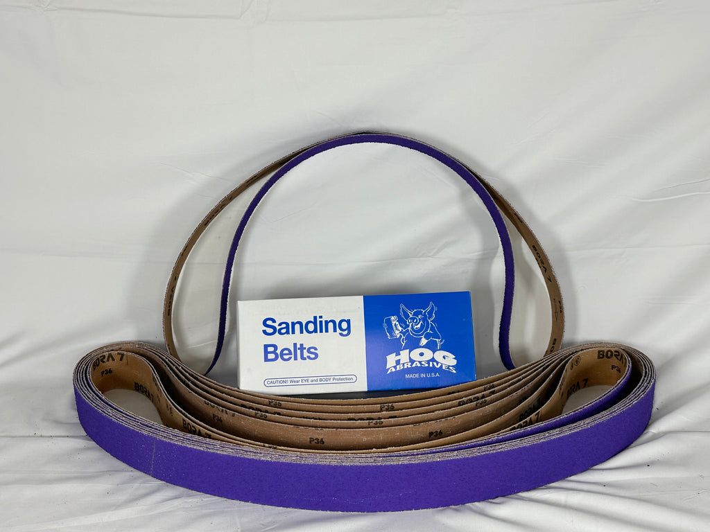 2″ x 72″ Hog Bora Purple Ceramic Belts and packaging