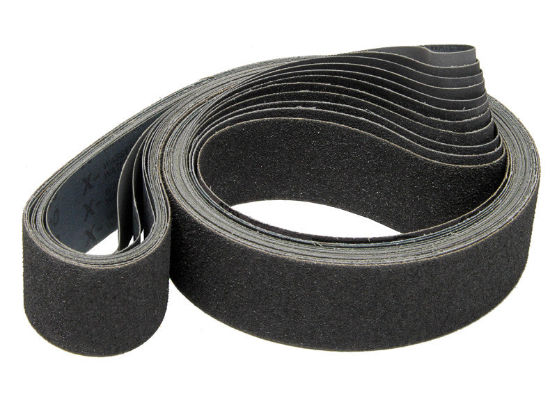3 X 79" HOG BRAND SILICON CARBIDE SANDING BELTS, 4 PACK rolls of aggressive black abrasive belts for industrial use.